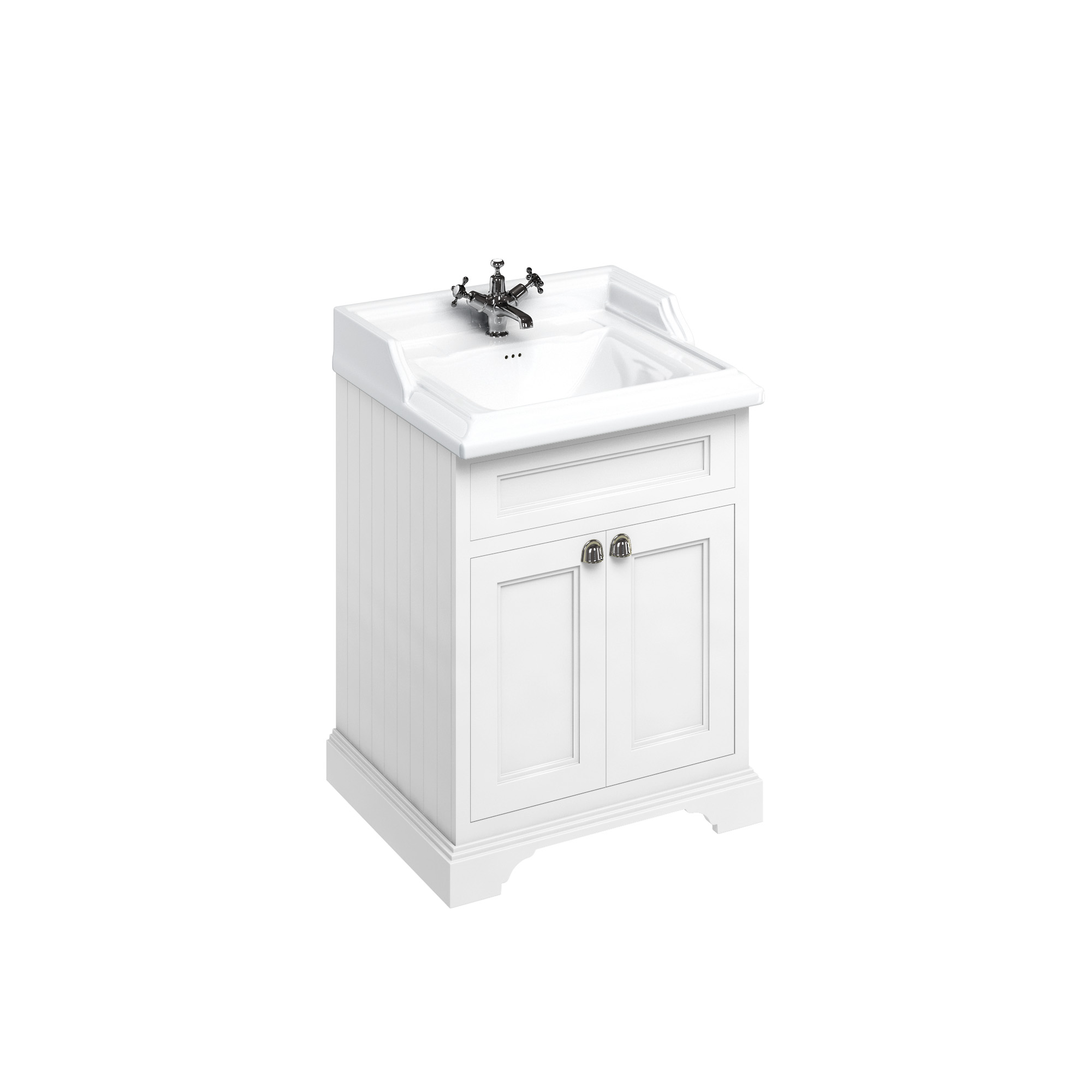 Freestanding 65 Vanity Unit with doors - Matt White and Classic basin 1 tap hole